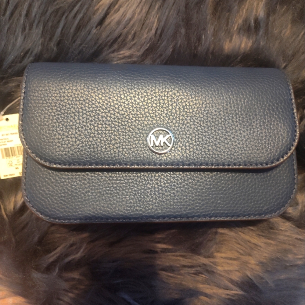 Michael Kors Dark Blue Pebbled Leather Crossbody